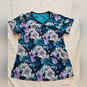 Floral Print Scrub Top